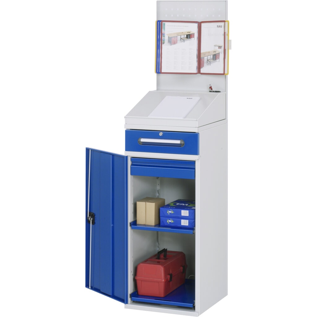 Product afbeelding: RAU lessenaar met kast, HxBxD 1.110-1.770 x 450 x 520 mm, lades 1 x 80, 1 x 120 mm