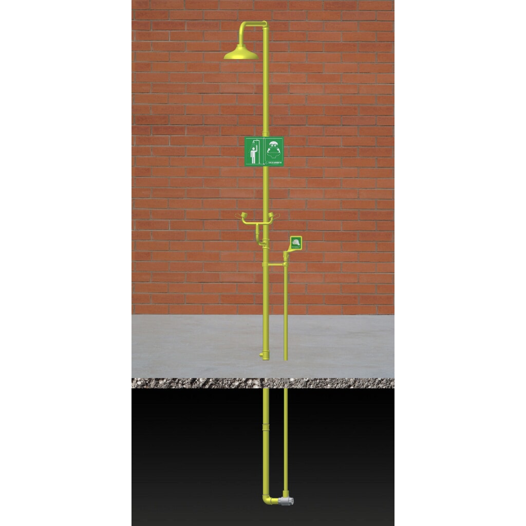 Lichaams- en oogdouche Erbstößer®, DIN EN 15154-5, staand model, kunststof douchekop / waterverdeler, vorstbestendig Product afbeelding: Lichaams- en oogdouche Erbstößer®, DIN EN 15154-5, staand model, kunststof douchekop / waterverdeler, vorstbestendig