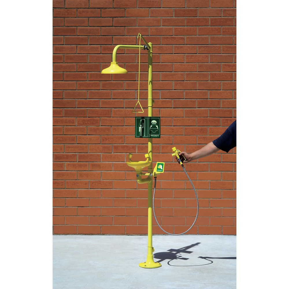 Product afbeelding: Lichaams- en oogdouche Erbstößer® met opvangbak en mobiele slangdouche, DIN EN 15154-1/-2/-5, staand model, kunststof douchekop / opvangbak