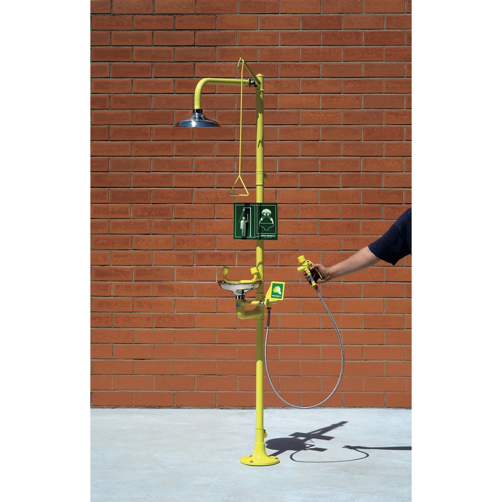 Product afbeelding: Lichaams- en oogdouche Erbstößer® met opvangbak en mobiele slangdouche, DIN EN 15154-1/-2/-5, staand model, roestvrijstalen douchekop / opvangbak