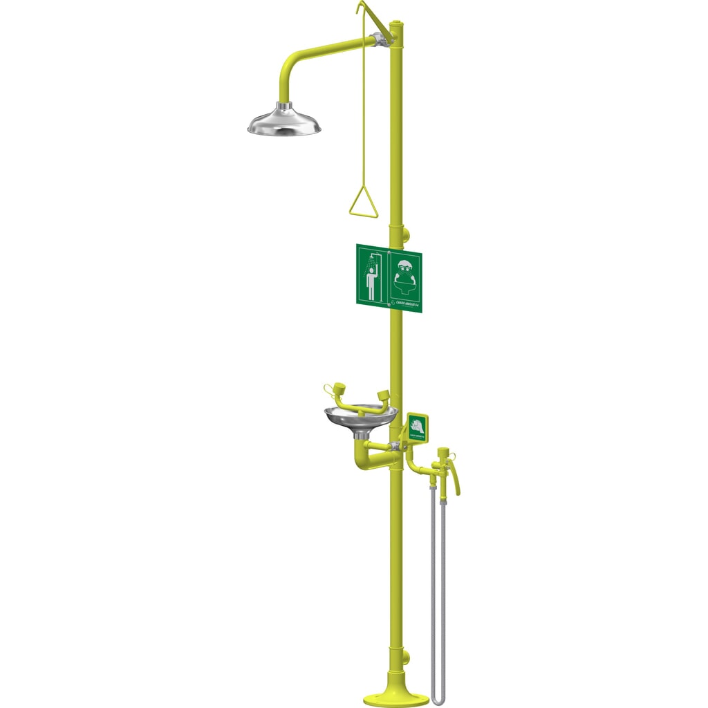 Lichaams- en oogdouche Erbstößer® met opvangbak en mobiele slangdouche, DIN EN 15154-1/-2/-5, staand model, roestvrijstalen douchekop / opvangbak Productafbeelding nr. 2: Lichaams- en oogdouche Erbstößer® met opvangbak en mobiele slangdouche, DIN EN 15154-1/-2/-5, staand model, roestvrijstalen douchekop / opvangbak