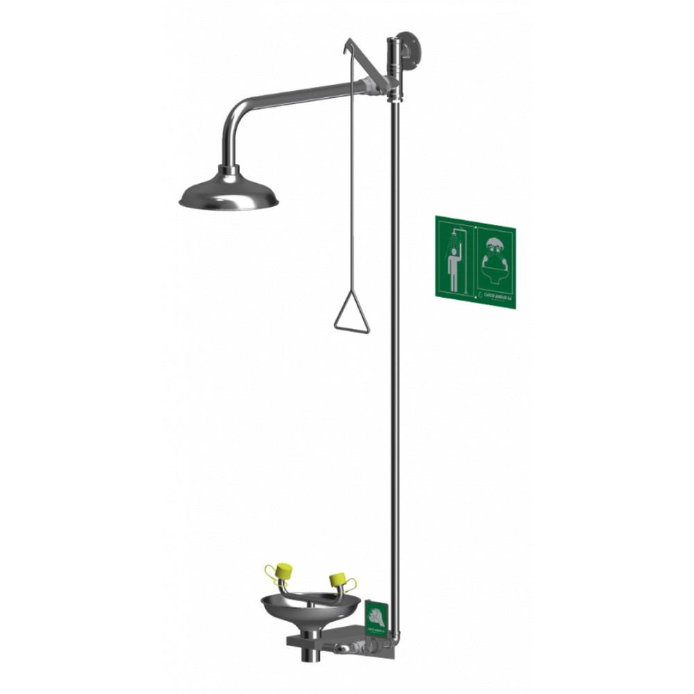 Product afbeelding: Lichaamsdouche en starre slangdouche Erbstößer® met opvangbak, DIN EN 15154-1/-2/-5, wandmontage, volledig van roestvrij staal