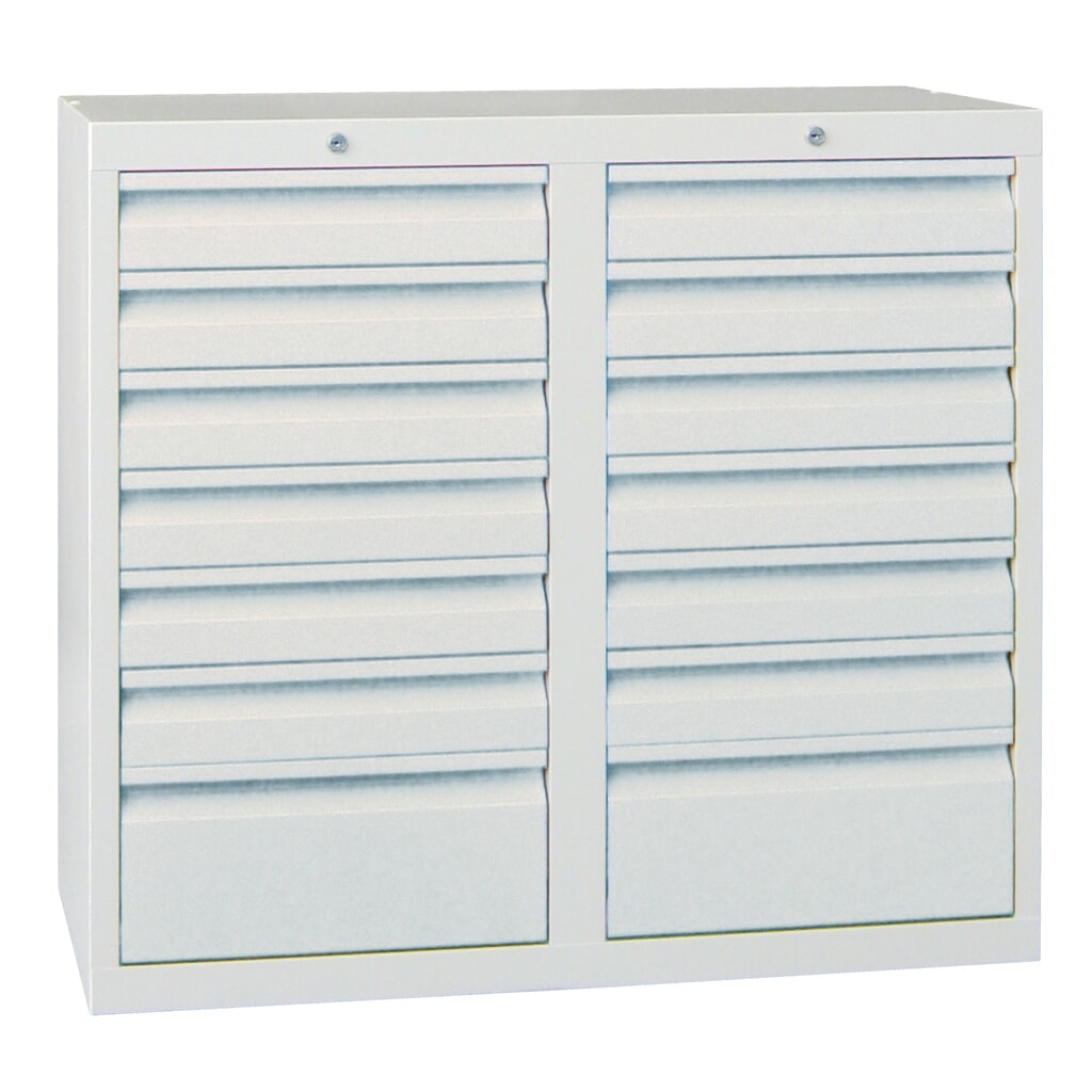 Lichte ladekast PAVOY, glijgeleiding, laden 12x100 + 2x200 mm, breedte 1.000 mm, lichtblauw, lichtgrijs Productafbeelding nr. 3: Lichte ladekast PAVOY, glijgeleiding, laden 12x100 + 2x200 mm, breedte 1.000 mm, lichtblauw, lichtgrijs