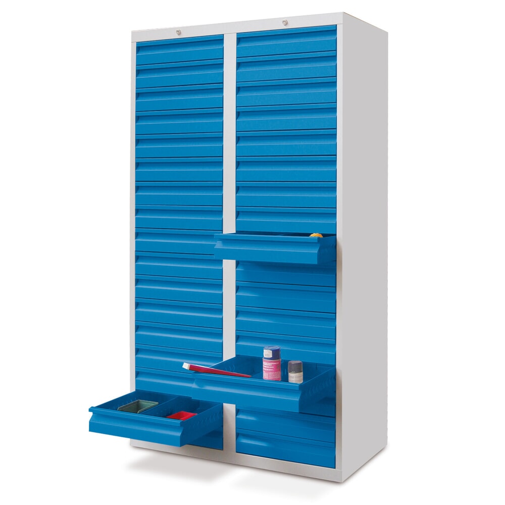 Product afbeelding: Lichte ladekast PAVOY, rolgeleiding, laden 30x100 + 2x200 mm, breedte 1.000 mm, gentiaanblauw, lichtgrijs