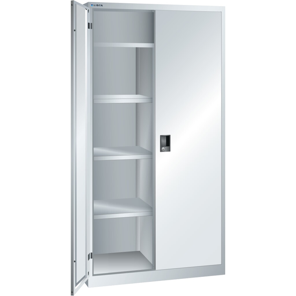 Product afbeelding: Linnen- en garderobekast LISTA, (bxdxh) 1000x500x1950 mm, 4 verstelbare legborden, lichtgrijs, KEY Lock