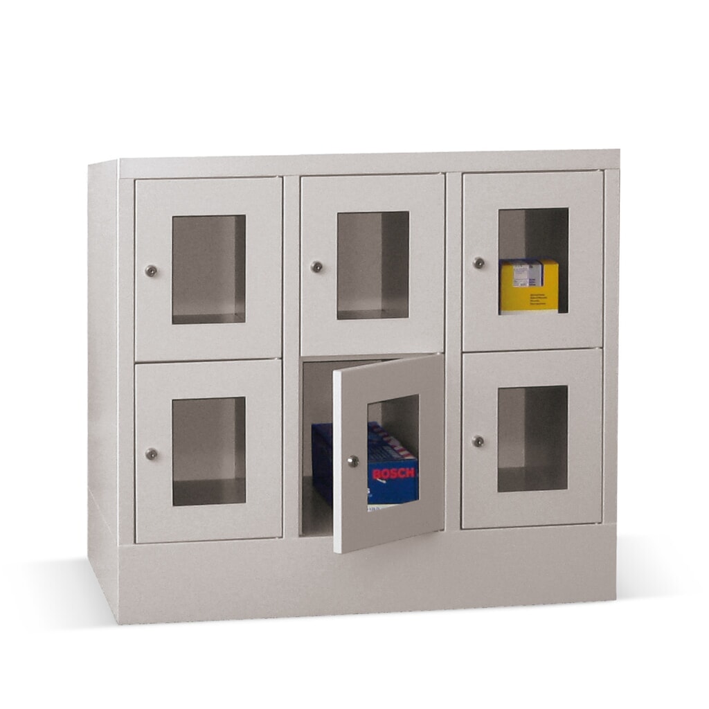 Locker PAVOY met kijkvenster, 3 x 2 vakken, hxbxd 855 x 930 x 500 mm, lichtgrijs, lichtgrijs Product afbeelding: Locker PAVOY met kijkvenster, 3 x 2 vakken, hxbxd 855 x 930 x 500 mm, lichtgrijs, lichtgrijs