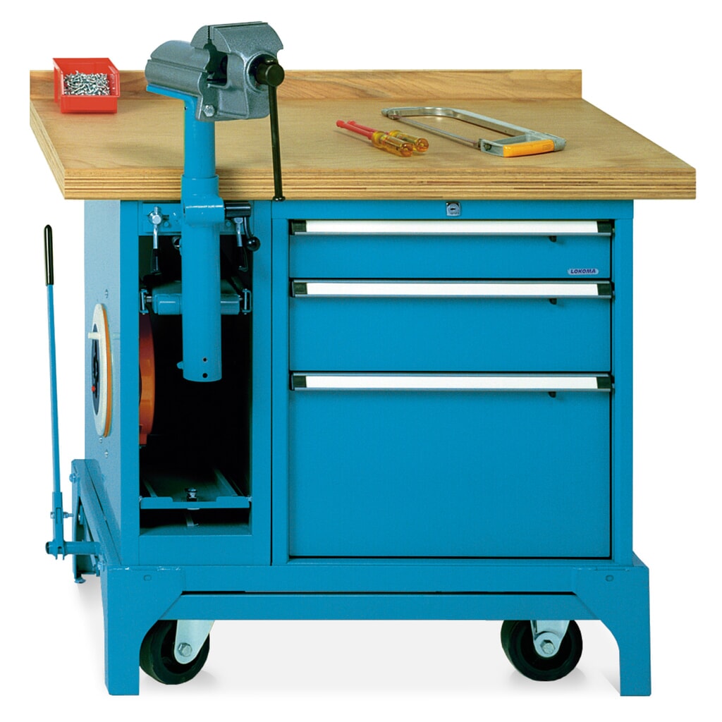 LOKOMA Mobiele werkbank Premium met lades + bankschroef, cap. 1.500 kg, hxbxd 850 x 1.000 x 700 mm, lichtgrijs Product afbeelding: LOKOMA Mobiele werkbank Premium met lades + bankschroef, cap. 1.500 kg, hxbxd 850 x 1.000 x 700 mm, lichtgrijs