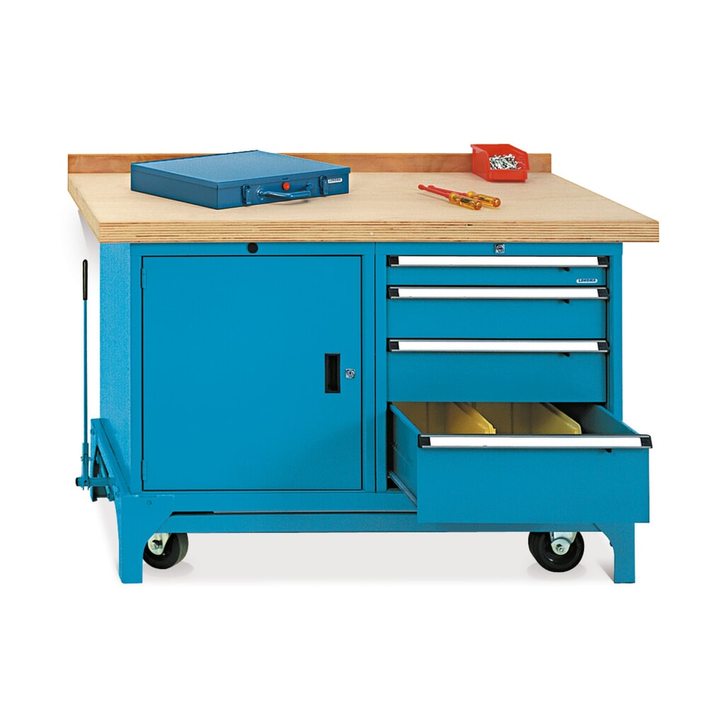 LOKOMA Mobiele werkbank Premium met lades + kast, cap. 1.500 kg, hxbxd 850 x 1.300 x 700 mm, gentiaanblauw Product afbeelding: LOKOMA Mobiele werkbank Premium met lades + kast, cap. 1.500 kg, hxbxd 850 x 1.300 x 700 mm, gentiaanblauw