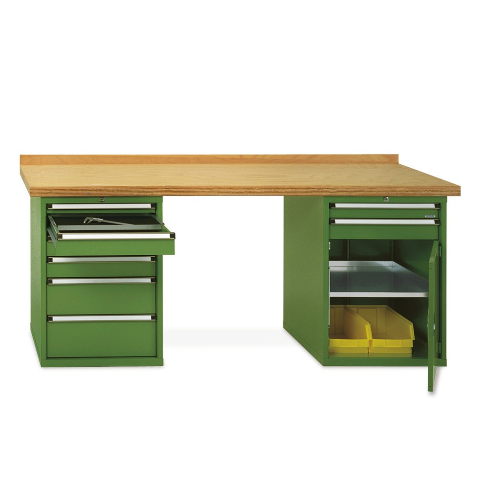 Product afbeelding: LOKOMA Premium werkbank voor zwaar gebruik met 2 ladeblokken, draagvermogen 1.200 kg, hxbxd 850 mm x 2.000 mm x 700 mm, resedagroen