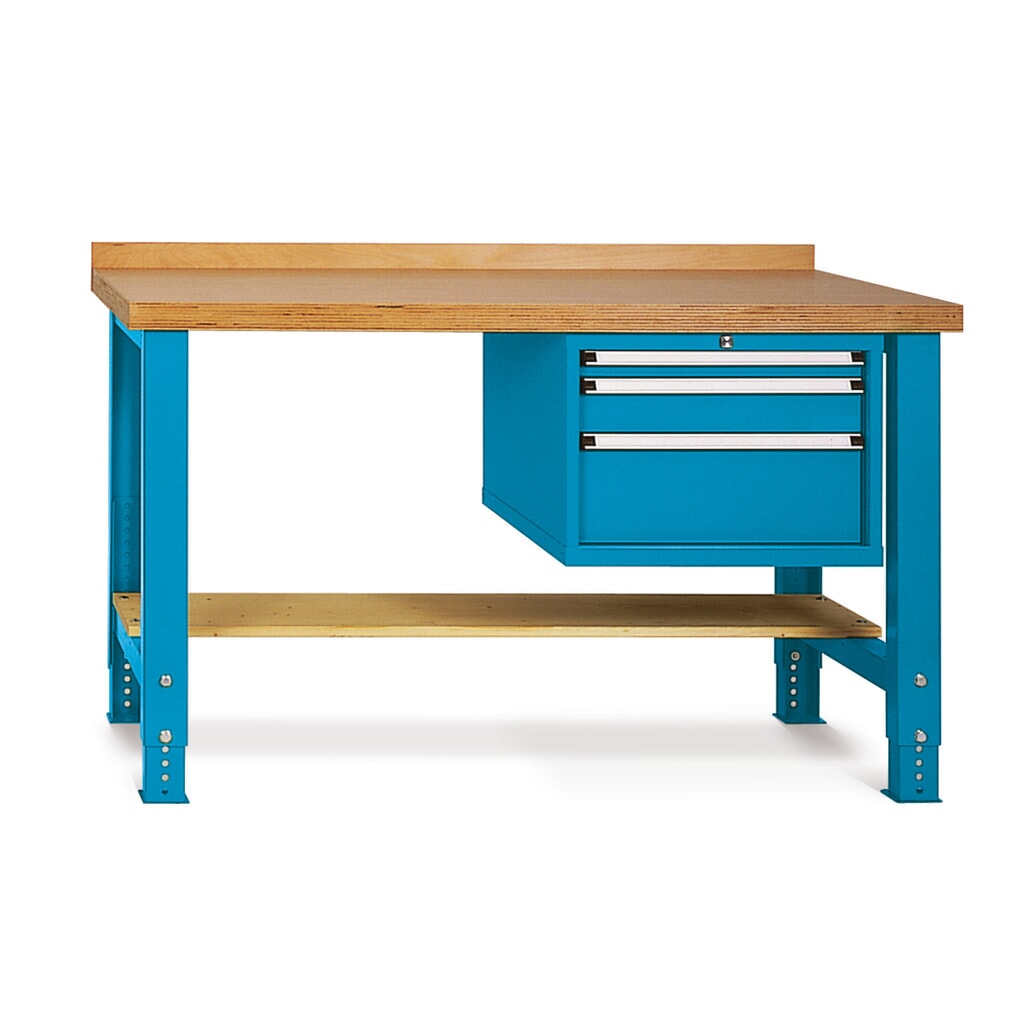 Product afbeelding: LOKOMA Premium werkbank voor zwaar gebruik, 3 lades, aflegbord, draagvermogen 800 kg, hxbxd 850 mm x 1.500 mm x 700 mm, gentiaanblauw