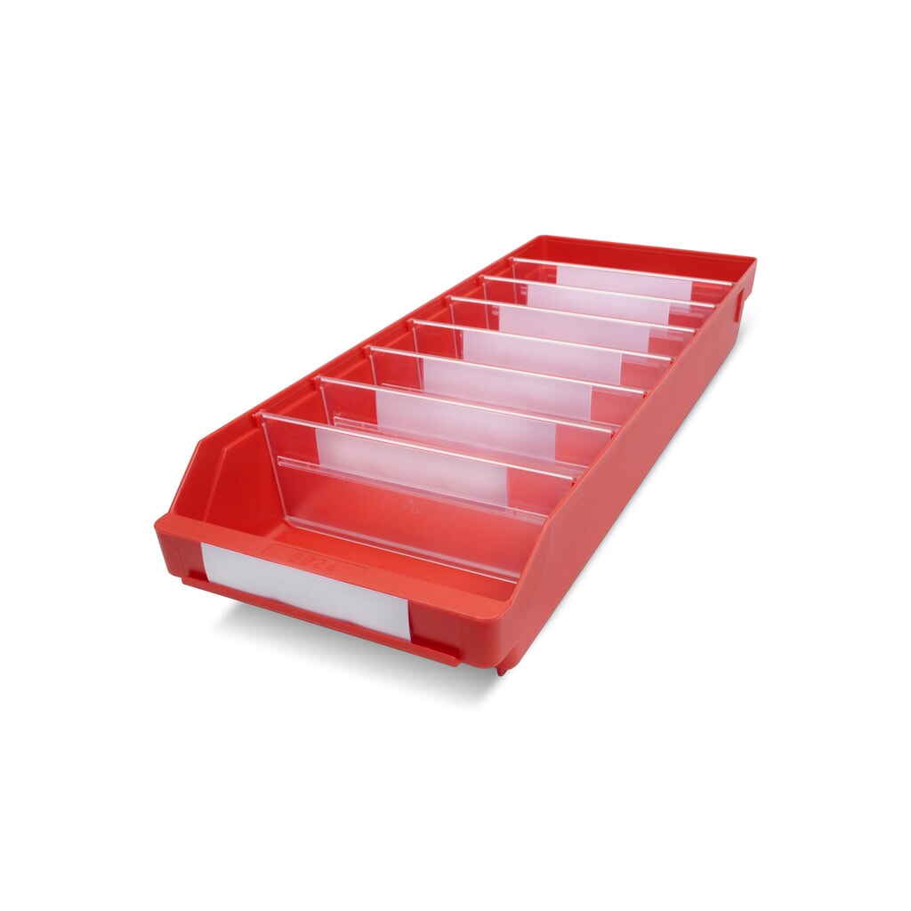 Magazijnbakken met inkijkopening, bxd 240 x 600 mm, rood Product afbeelding: Magazijnbakken met inkijkopening, bxd 240 x 600 mm, rood