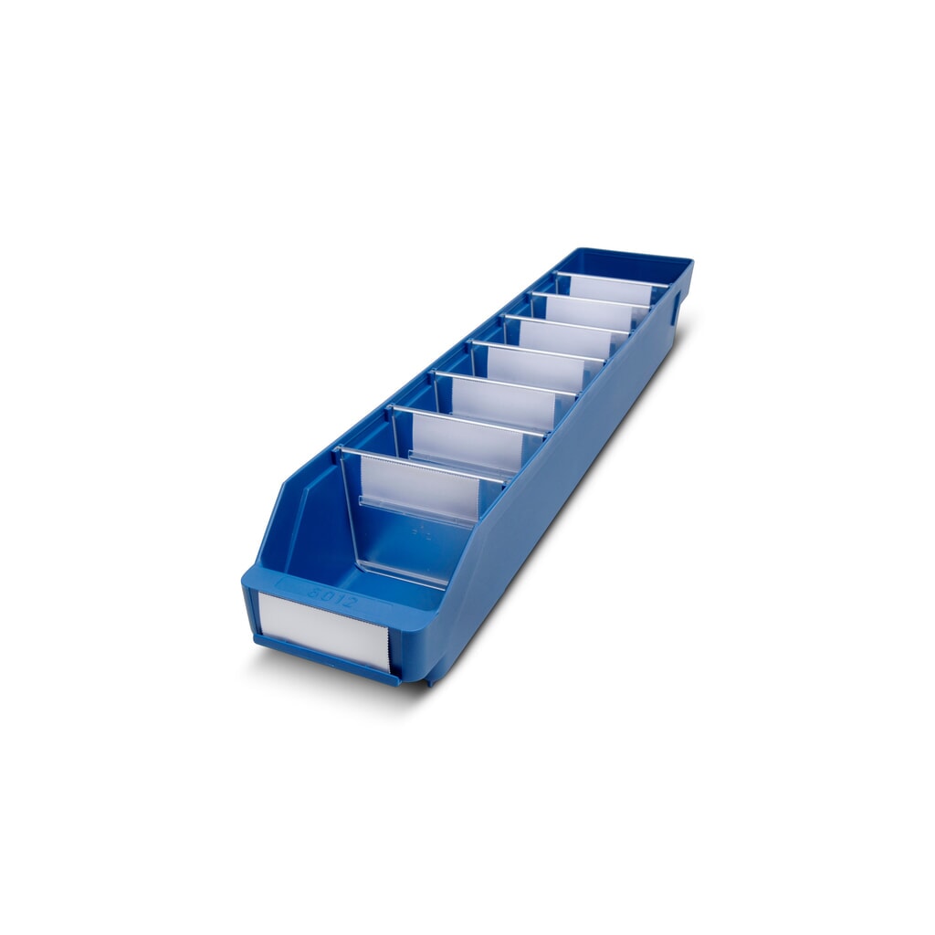 Magazijnbakken met inkijkopening, bxd 120 x 600 mm, blauw Product afbeelding: Magazijnbakken met inkijkopening, bxd 120 x 600 mm, blauw