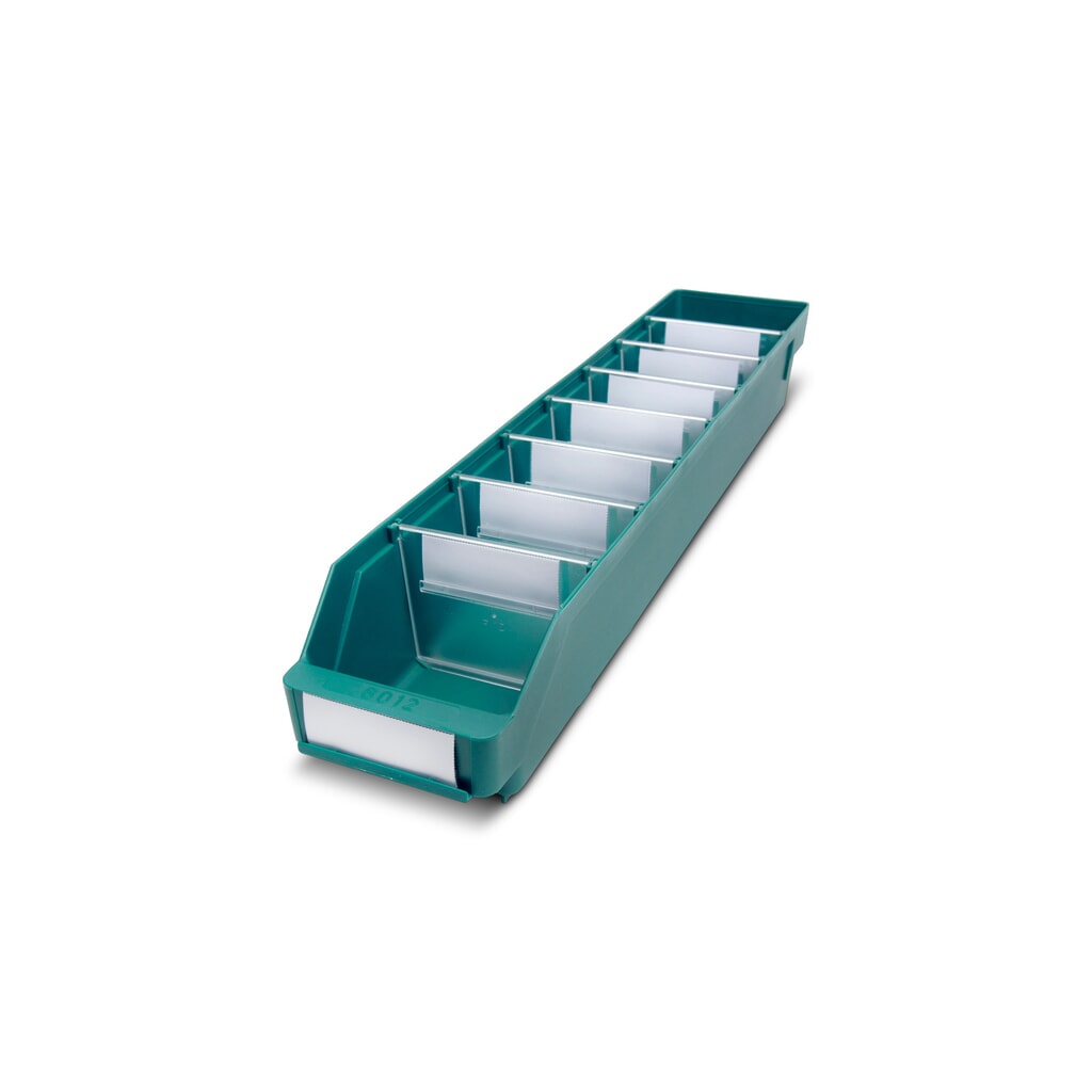 Magazijnbakken met inkijkopening, bxd 120 x 600 mm, groen Product afbeelding: Magazijnbakken met inkijkopening, bxd 120 x 600 mm, groen