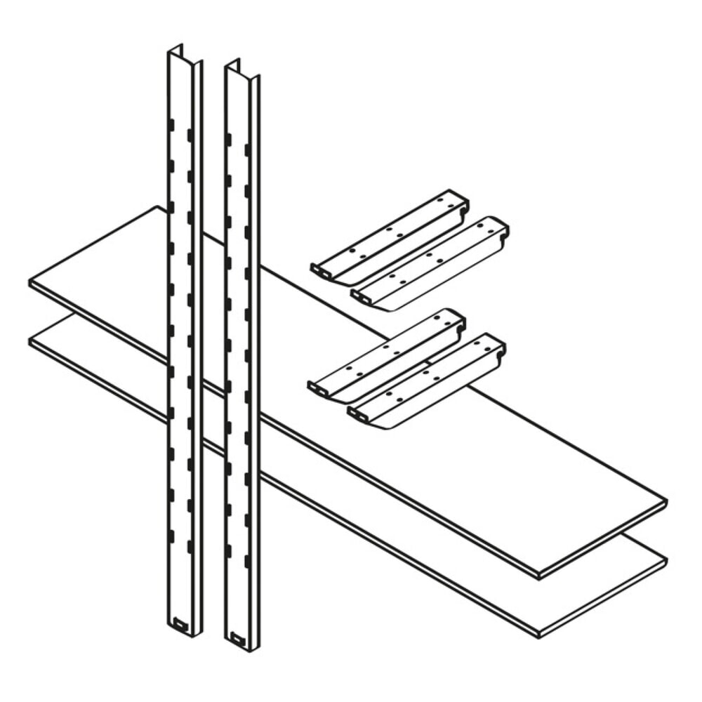 Product afbeelding: Magazijnrekken 2.000 - 2 niveaus, voor materiaalcontainers XL + XXL, 2 niveaus, 2 zuilen, 4 draagarmen, 2 houten legborden 2.000 x 500 mm