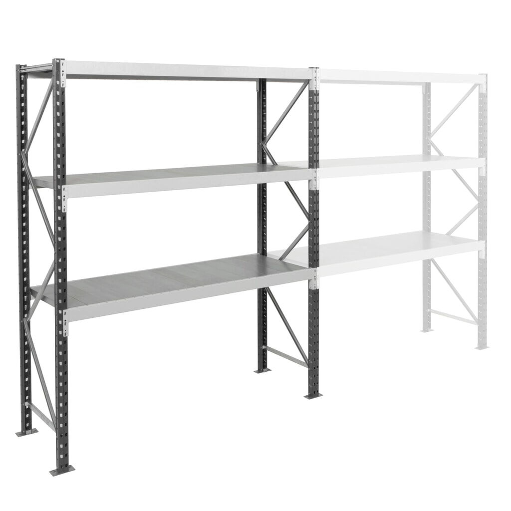 Grootvakrek ManOrga, met stalen panelen, BE, vaklast 880 kg, hxbxd 2.500 x 1.800 x 600 mm Product afbeelding: Grootvakrek ManOrga, met stalen panelen, BE, vaklast 880 kg, hxbxd 2.500 x 1.800 x 600 mm