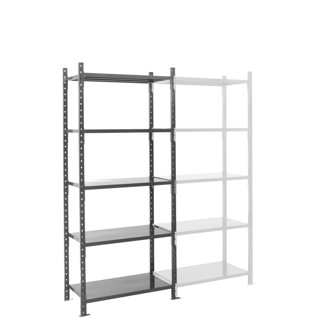 Legbordrek ManOrga, grafietgrijs, met legborden van plaatstaal, vaklast 500 kg, hxbxd 2.500 x 1.050 x 510 mm Product afbeelding: Legbordrek ManOrga, grafietgrijs, met legborden van plaatstaal, vaklast 500 kg, hxbxd 2.500 x 1.050 x 510 mm