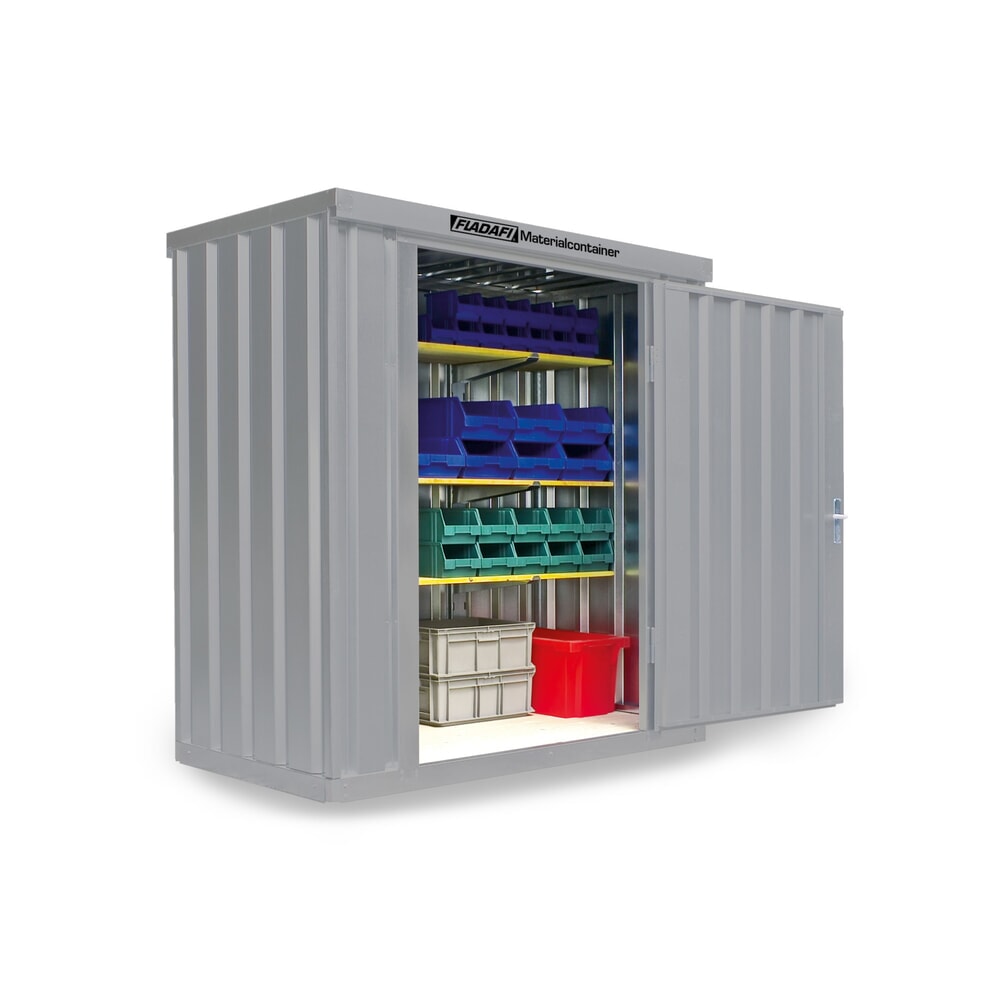 Product afbeelding: FLADAFI® materiaalcontainer als enkele module, geverfd, hxbxd 2.150 x 2.100 x 1.140 mm, gemonteerd, houten vloer, lichtgrijs