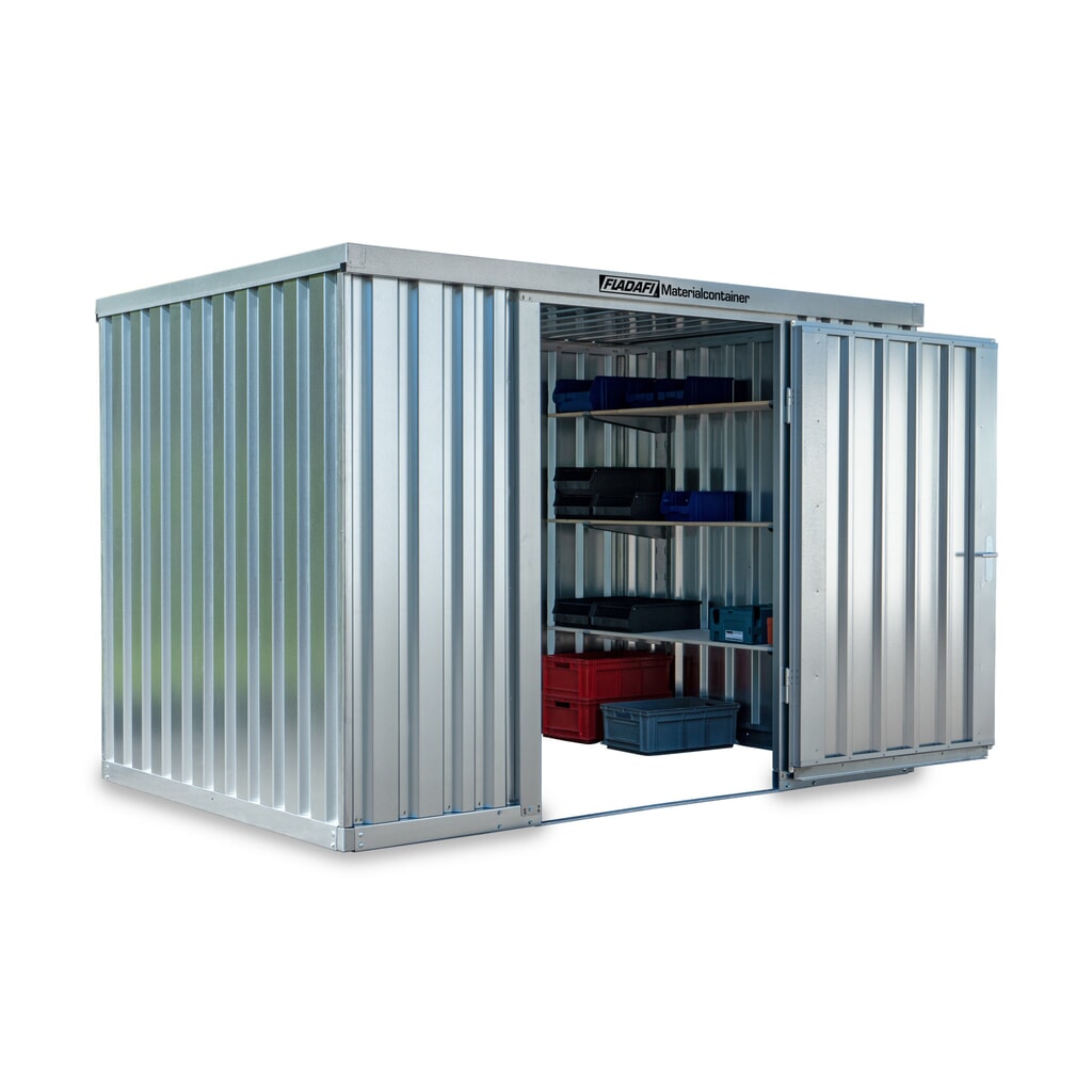 Product afbeelding: FLADAFI® materiaalcontainer, gegalvaniseerd, gedemonteerd, 6 m², zonder vloer, hxbxd 2.115 x 3.050 x 2.170 mm, enkele draaideur, gecentreerd aan de voorzijde