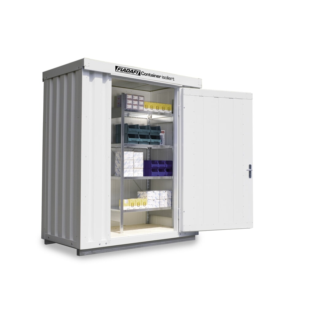 Product afbeelding: FLADAFI® materiaalcontainer, isoleert, 2 m², met geïsoleerde vloer, hxbxd 2.500 x 2.100 x 1.140 mm, enkele draaideur, gecentreerd in de brede zijde