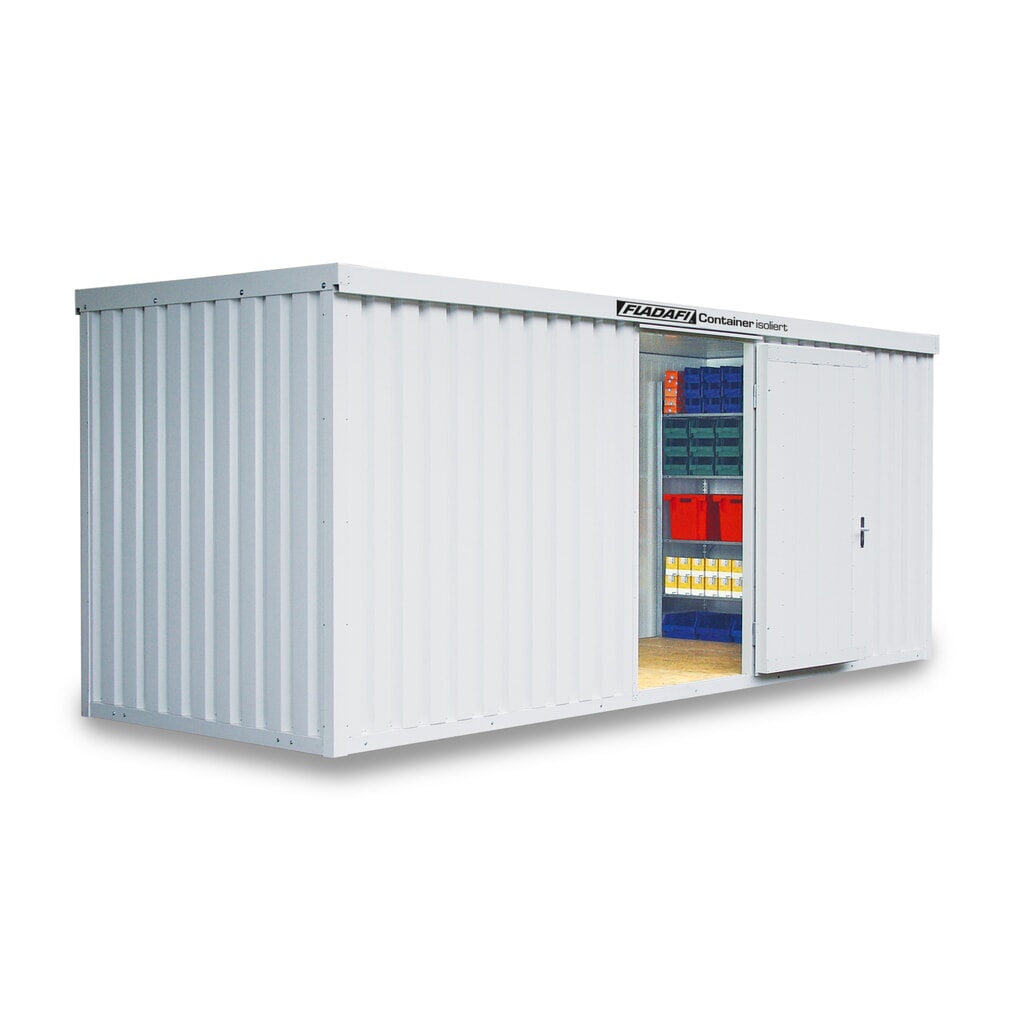 FLADAFI® materiaalcontainer, geïsoleerd, 12 m², met houten vloer, hxbxd 2.405 x 6.080 x 2.170 mm, enkele draaideur, gecentreerd in de voorzijde Product afbeelding: FLADAFI® materiaalcontainer, geïsoleerd, 12 m², met houten vloer, hxbxd 2.405 x 6.080 x 2.170 mm, enkele draaideur, gecentreerd in de voorzijde
