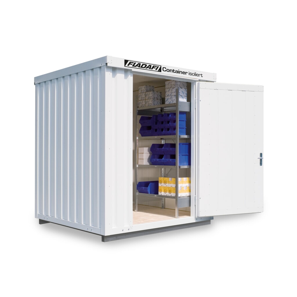 FLADAFI® materiaalcontainer, isoleert, 4 m², met geïsoleerde vloer, hxbxd 2.500 x 2.100 x 2.170 mm, dubbele draaideur (asymmetrische verdeling), gecentreerd in de brede zijde Product afbeelding: FLADAFI® materiaalcontainer, isoleert, 4 m², met geïsoleerde vloer, hxbxd 2.500 x 2.100 x 2.170 mm, dubbele draaideur (asymmetrische verdeling), gecentreerd in de brede zijde