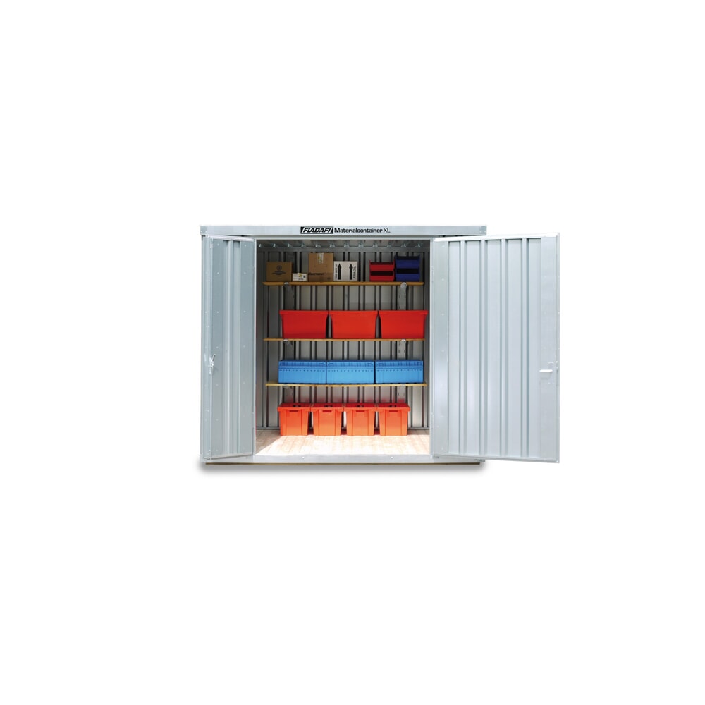 Product afbeelding: FLADAFI® materiaalcontainer, verzinkt, gemonteerd, XL 6 m², met houten vloer, hxbxd 2.532 x 3.020 x 2.170 mm, dubbele draaideur (asymmetrische verdeling), gecentreerd in de brede zijde