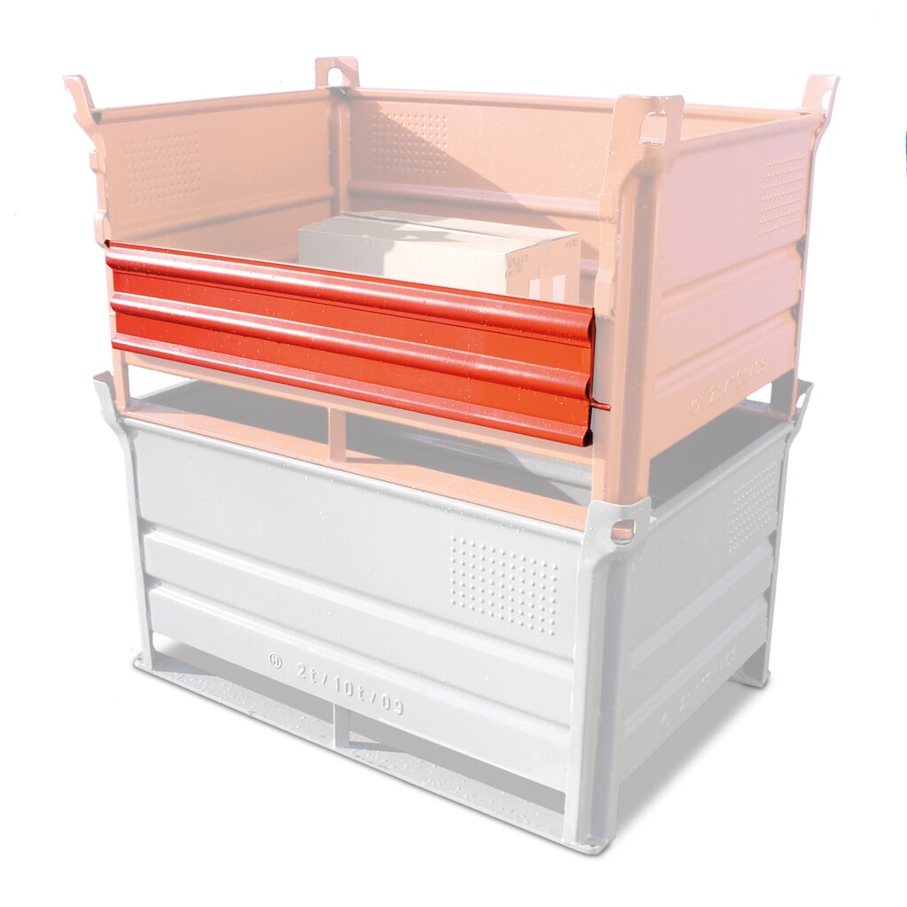 Meerprijs ½ volwandklep voor stapelbak HESON®, met skids, capaciteit 500 kg, bxd 1.200 x 1.000 mm Product afbeelding: Meerprijs ½ volwandklep voor stapelbak HESON®, met skids, capaciteit 500 kg, bxd 1.200 x 1.000 mm