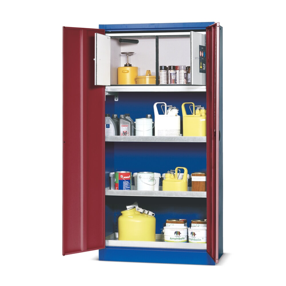 Product afbeelding: asecos® brandveilige kluis met type 30-box, 2 ladeplanken, lekbak (StawaR), hxbxd 1.950 x 950 x 500 mm
