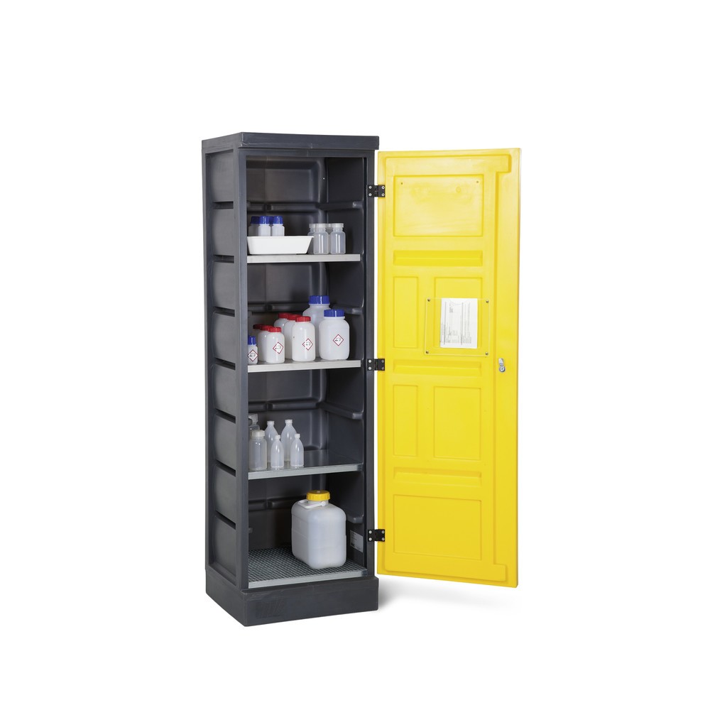 Product afbeelding: Denios chemicaliënkast van PE, hxbxd 1.990 x 610 x 640 mm, 3 lekbakken + 1 roestvrijstalen rooster