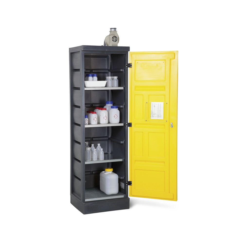 Product afbeelding: Denios chemicaliënkast van PE, hxbxd 1.990 x 610 x 640 mm, 3 lekbakken + 1 rooster, verzinkt