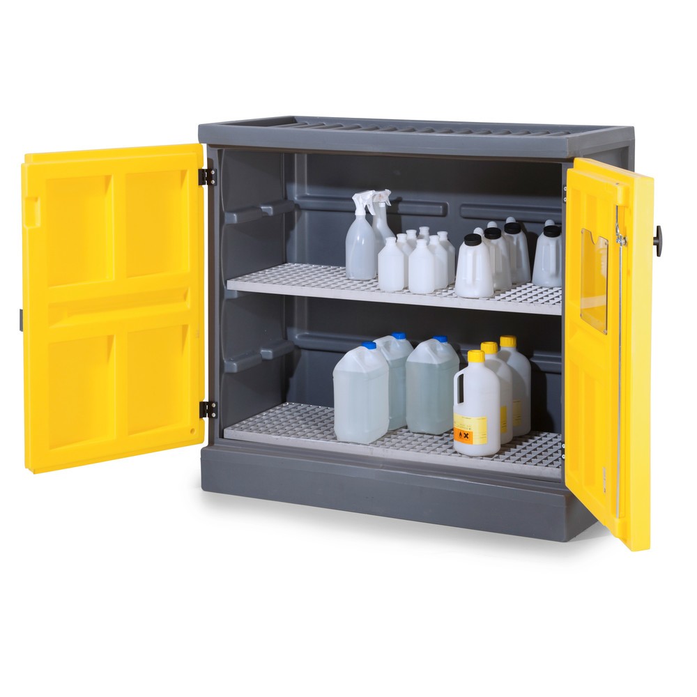 Product afbeelding: Denios chemicaliënkast van PE, hxbxd 1.130 x 1.225 x 640 mm, 2 roestvrijstalen roosters