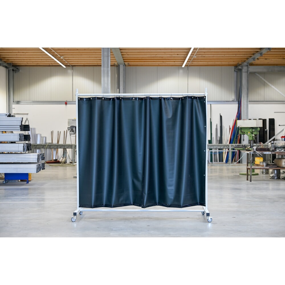 Product afbeelding: Mobiele beschermwand met zwenkarmen, volgens ISO EN 25980 (EN 1598), 1-delig, zeil 0,4 mm, donkergroen / mat