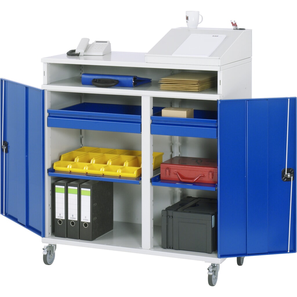 Product afbeelding: RAU mobiele rollende lessenaar, HxBxD 1.185-1.345 x 1.100 x 520 mm, lades 2 x 80 mm