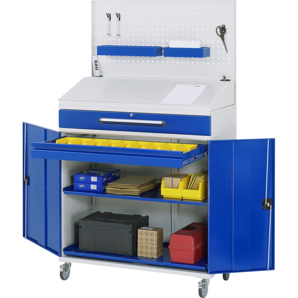Product afbeelding: RAU mobiele rollende lessenaar, HxBxD 1.235-1.895 x 1.100 x 520 mm, lades 1 x 80, 1 x 120 mm
