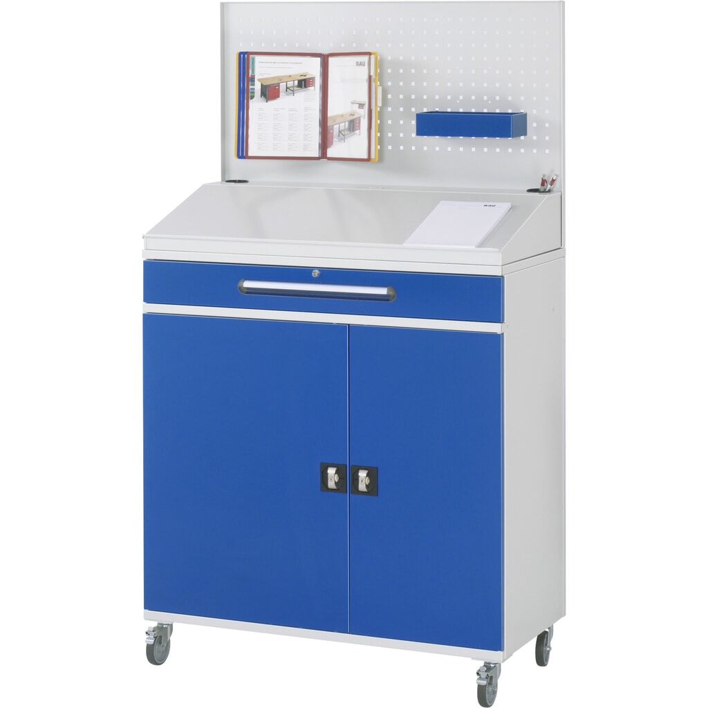 RAU mobiele rollende lessenaar, HxBxD 1.235-1.895 x 1.100 x 520 mm, lades 2 x 80, 1 x 120 mm Productafbeelding nr. 2: RAU mobiele rollende lessenaar, HxBxD 1.235-1.895 x 1.100 x 520 mm, lades 2 x 80, 1 x 120 mm