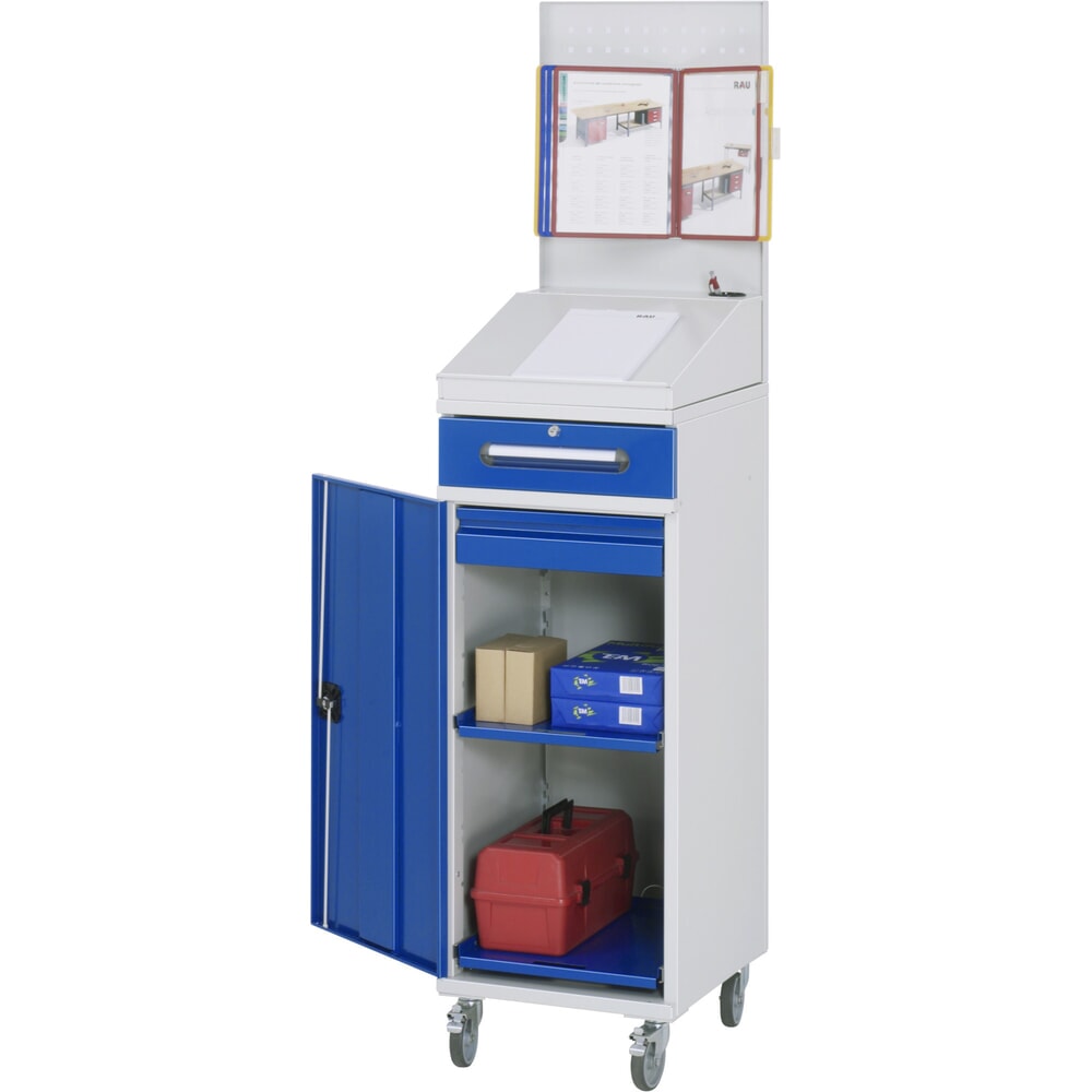 Product afbeelding: RAU mobiele rollende lessenaar, HxBxD 1.235-1.895 x 450 x 520 mm, lades 1 x 80, 1 x 120 mm