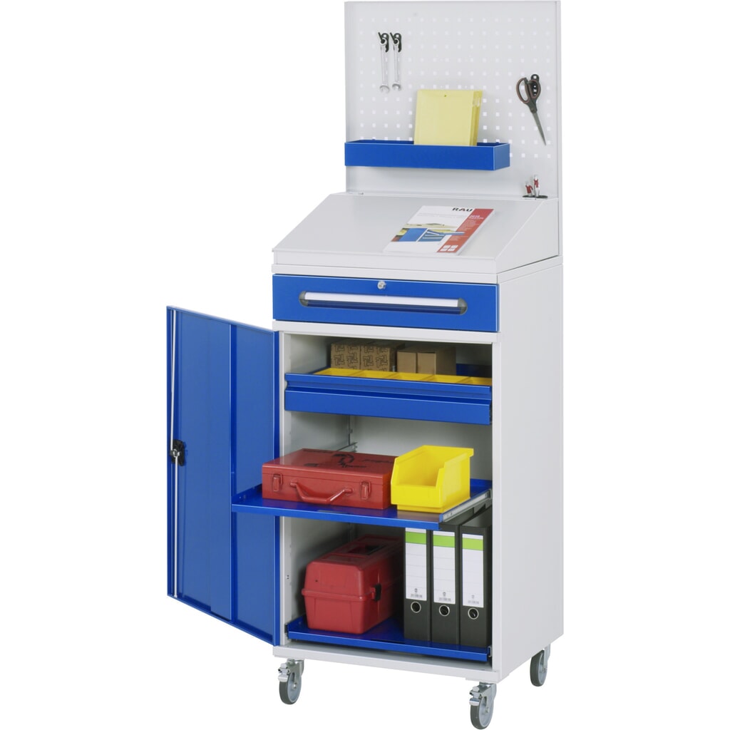 Product afbeelding: RAU mobiele rollende lessenaar, HxBxD 1.235-1.895 x 650 x 520 mm, lades 1 x 80, 1 x 120 mm