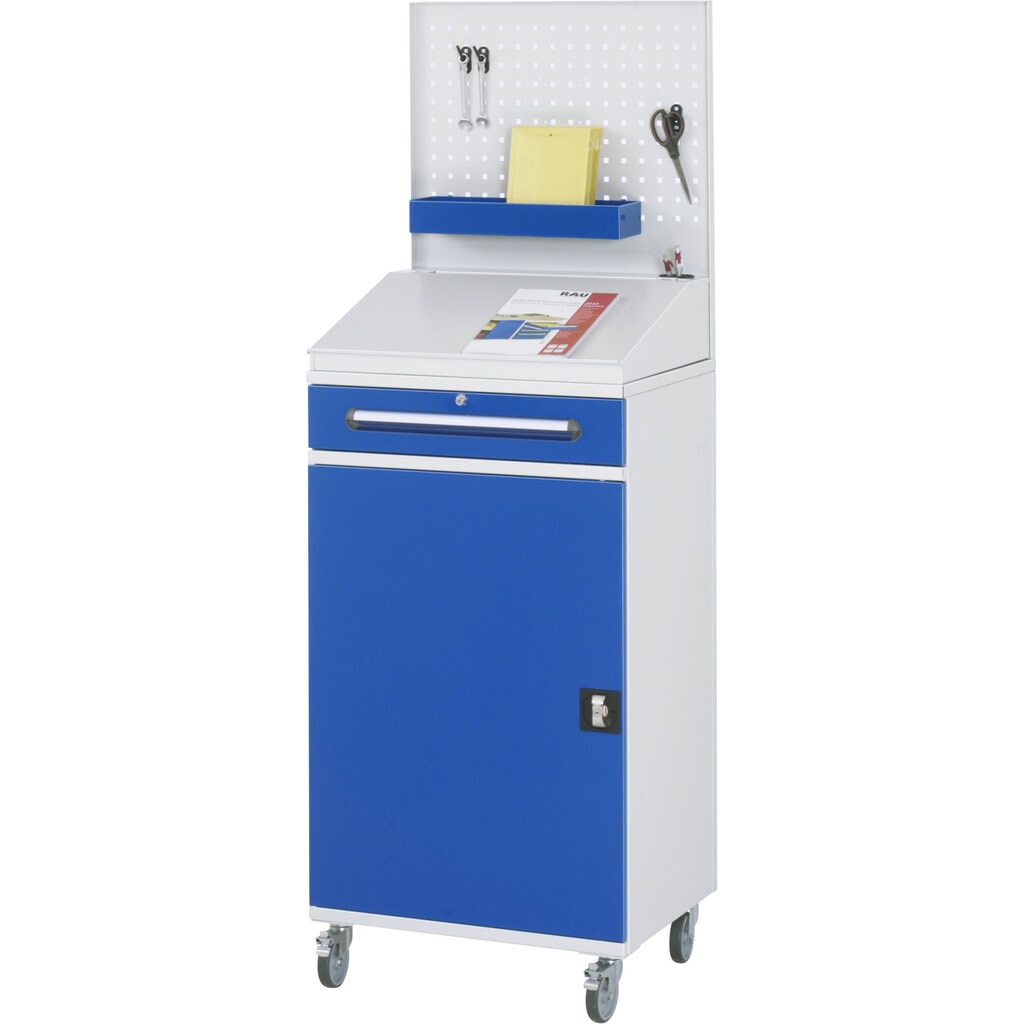 Productafbeelding nr. 2: RAU mobiele rollende lessenaar, HxBxD 1.235-1.895 x 650 x 520 mm, lades 1 x 80, 1 x 120 mm