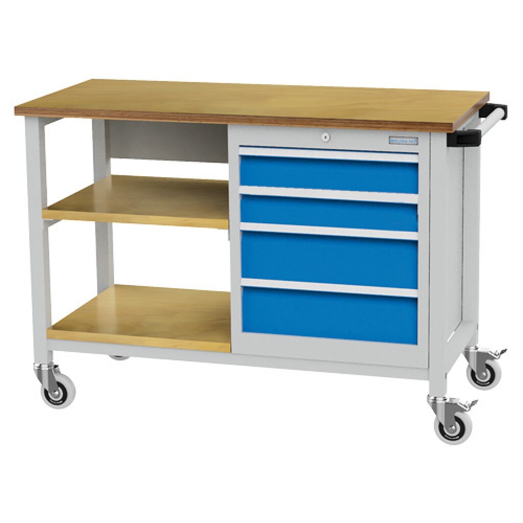 Mobiele Werkbank Bedrunka+Hirth R 18-16, hxbxd 880 x 1.200 x 540 mm, lichtgrijs, lichtblauw, 2 legborden, 4 lades 2x100 + 2x150 mm Product afbeelding: Mobiele Werkbank Bedrunka+Hirth R 18-16, hxbxd 880 x 1.200 x 540 mm, lichtgrijs, lichtblauw, 2 legborden, 4 lades 2x100 + 2x150 mm