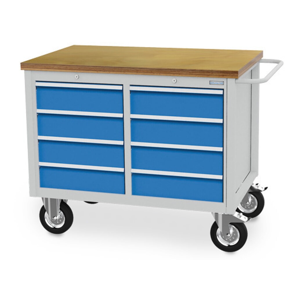 Mobiele werkbank Bedrunka+Hirth R 18-24, hxbxd 995 x 1.250 x 750 mm, lichtgrijs, lichtblauw, 8 lades 8x150 mm Product afbeelding: Mobiele werkbank Bedrunka+Hirth R 18-24, hxbxd 995 x 1.250 x 750 mm, lichtgrijs, lichtblauw, 8 lades 8x150 mm