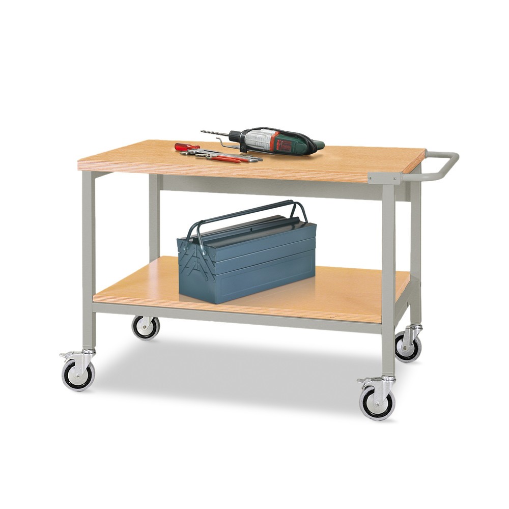 Product afbeelding: Mobiele werkbank met wielen, 2 houten legborden van 1.200 x 750 mm, cap. 400 kg