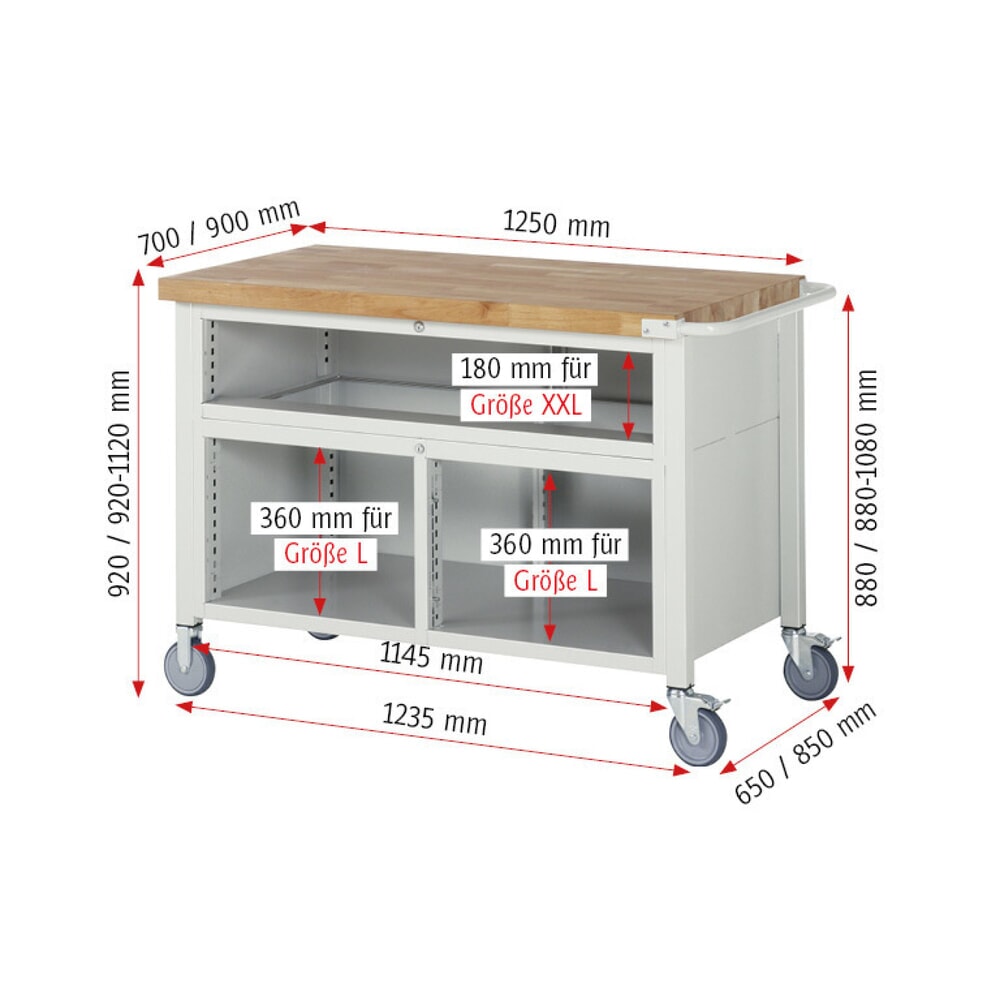 Productafbeelding nr. 7: Mobiele werkbank RAU serie 8000, 1 driedubbele kast, hxbxd 880-1.080 x 1.250 x 900 mm, 7 lades