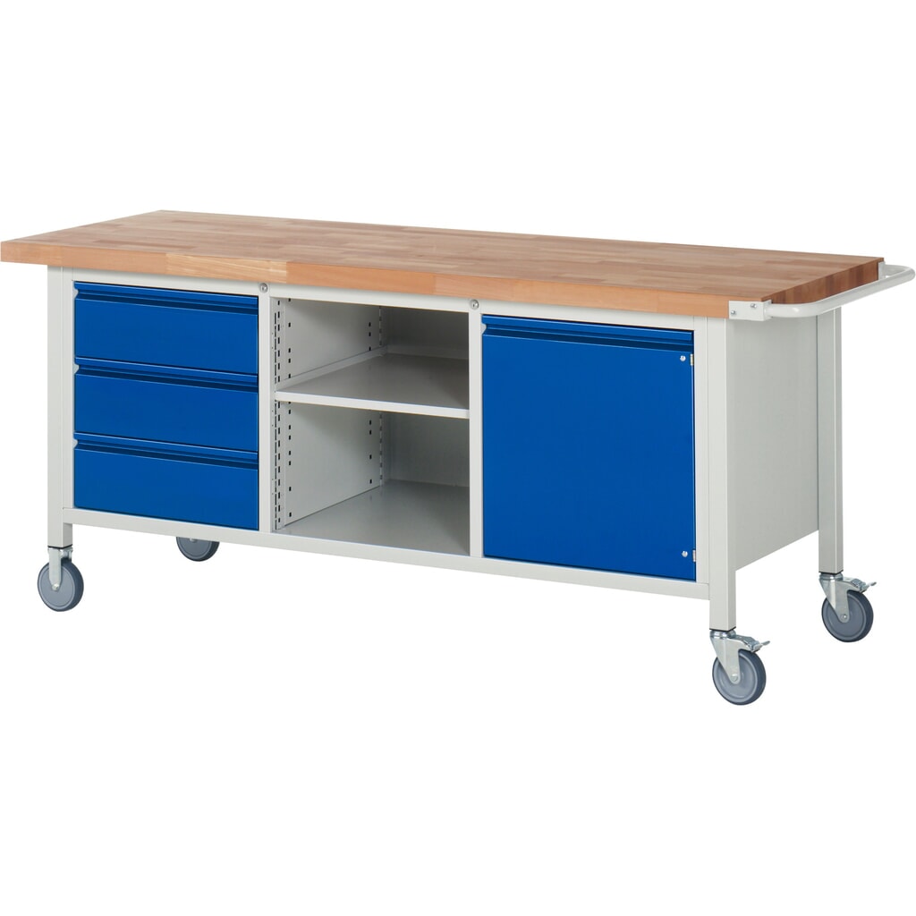 Mobiele werkbank RAU serie 8000, 1 driedubbele kast, 1 legbord, 1 draaideur, hxbxd 880 x 2.000 x 700 mm, 3 lades 3 x 180 mm Product afbeelding: Mobiele werkbank RAU serie 8000, 1 driedubbele kast, 1 legbord, 1 draaideur, hxbxd 880 x 2.000 x 700 mm, 3 lades 3 x 180 mm