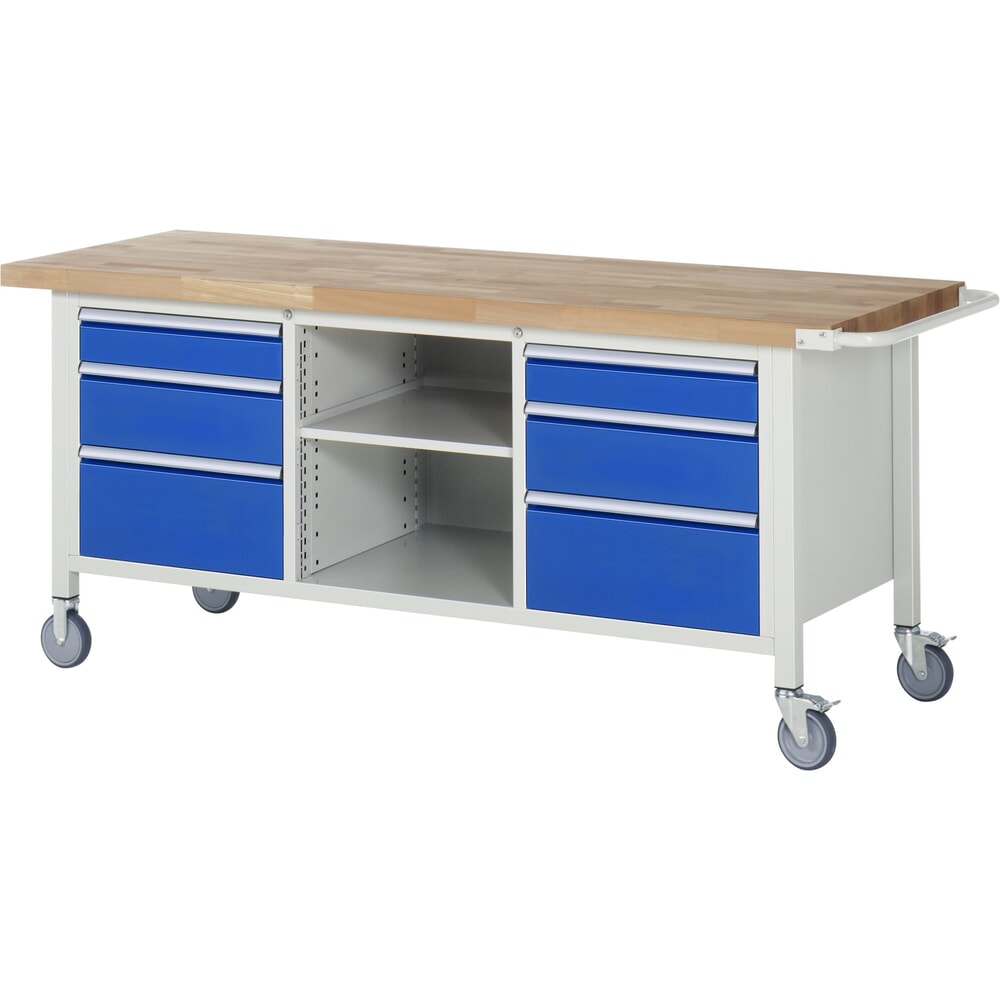 Productafbeelding nr. 1: Mobiele werkbank RAU serie 8000, 1 driedubbele kast, 1 legbord, hxbxd 880-1.080 x 2.000 x 700 mm, 6 x voor 90% uittrekbare lades
