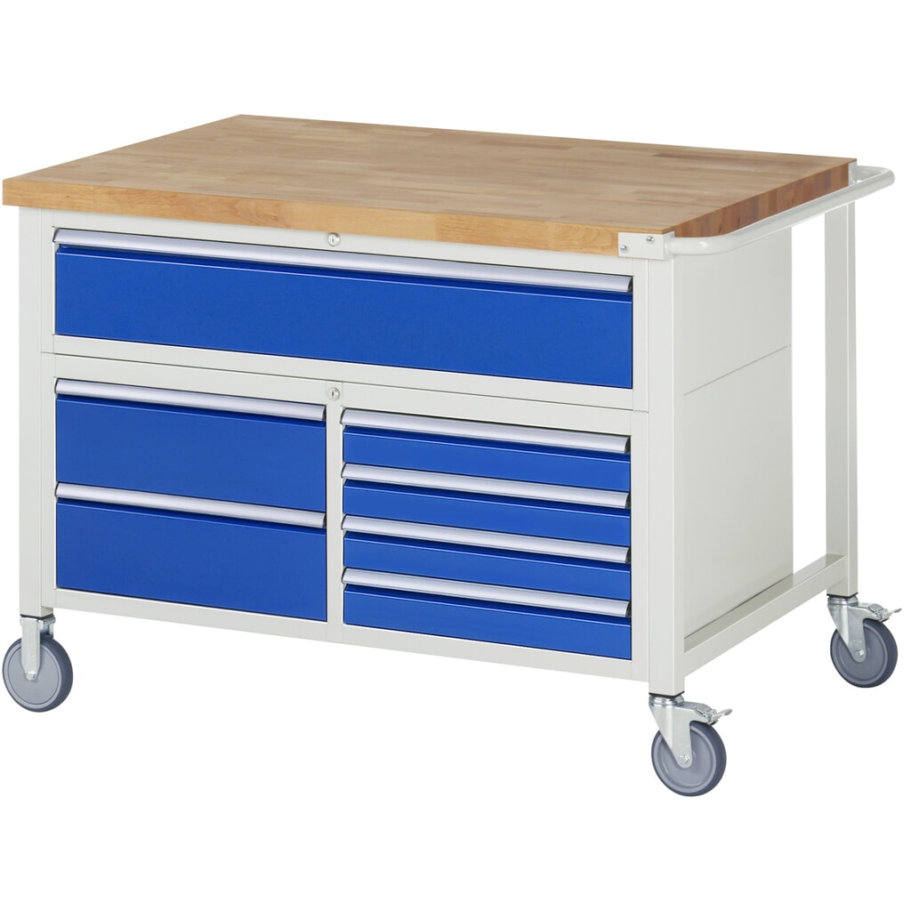 Product afbeelding: RAU verrijdbare werkbank serie 8000, h x b x d 920 x 1.250 x 900 mm, 1 driedubbele onderbouwkast, met 7 lades