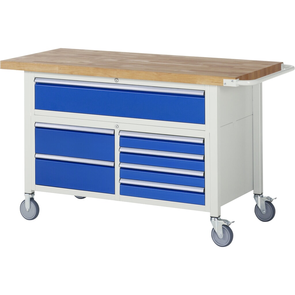 RAU verrijdbare werkbank serie 8000, h x b x d 920 x 1.500 x 700 mm, 1 driedubbele onderbouwkast, met 7 lades Product afbeelding: RAU verrijdbare werkbank serie 8000, h x b x d 920 x 1.500 x 700 mm, 1 driedubbele onderbouwkast, met 7 lades