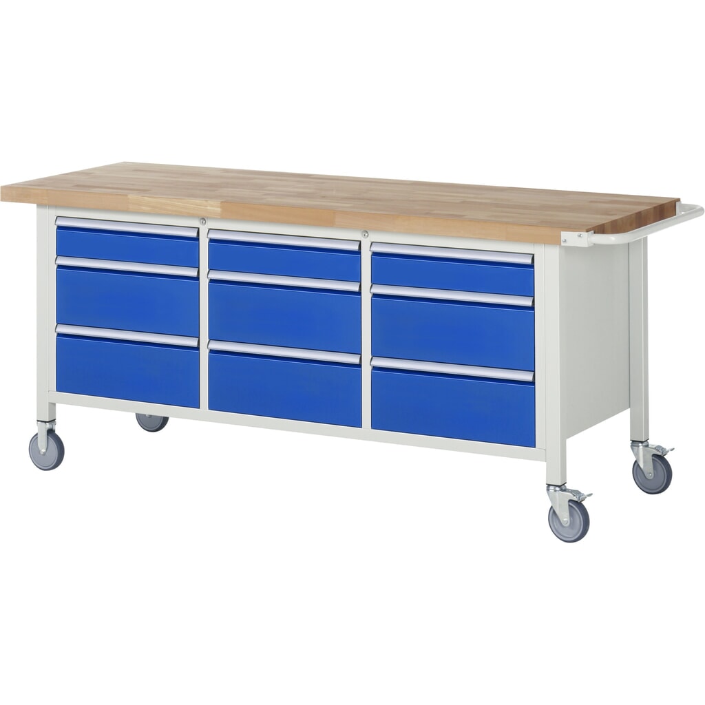 Product afbeelding: Mobiele werkbank RAU serie 8000, 1 driedubbele kast, hxbxd 880-1.080 x 2.000 x 700 mm, 9 x voor 90% uittrekbare lades