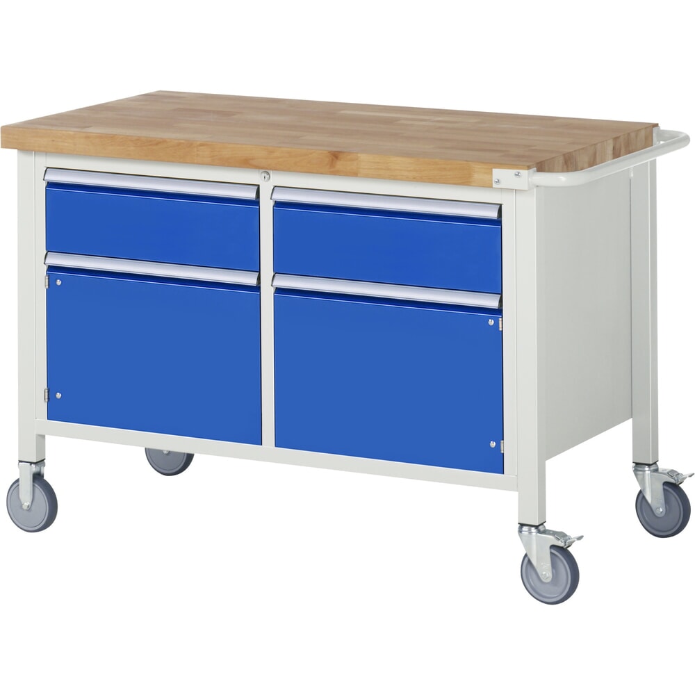 Productafbeelding nr. 1: Mobiele werkbank RAU serie 8000, 1 dubbele kast, 2 draaideuren, hxbxd 880-1.080 x 1.250 x 700 mm, 2 x voor 90% uittrekbare lades
