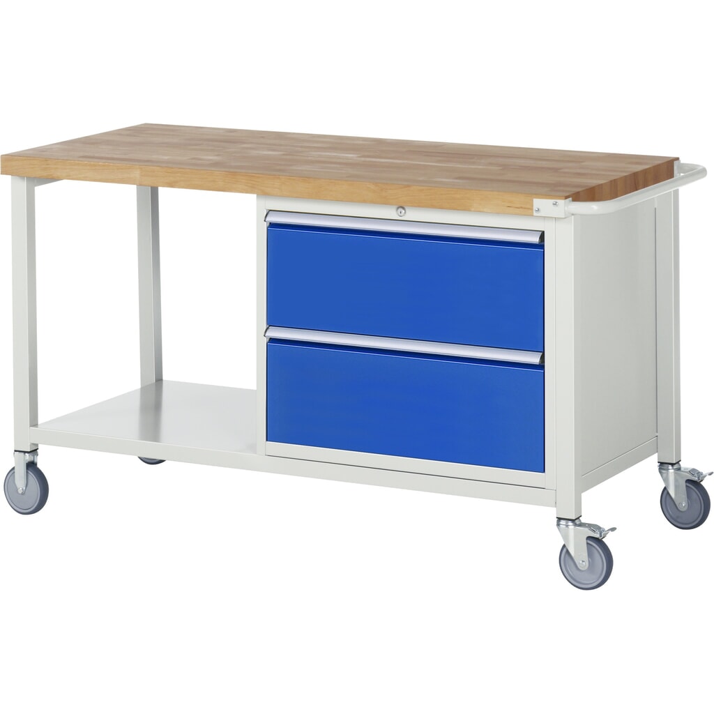 Mobiele werkbank RAU serie 8000, 1 legbord, hxbxd 880-1.080 x 1.500 x 700 mm, 2 x voor 90% uittrekbare lades 2 x 270 mm Product afbeelding: Mobiele werkbank RAU serie 8000, 1 legbord, hxbxd 880-1.080 x 1.500 x 700 mm, 2 x voor 90% uittrekbare lades 2 x 270 mm