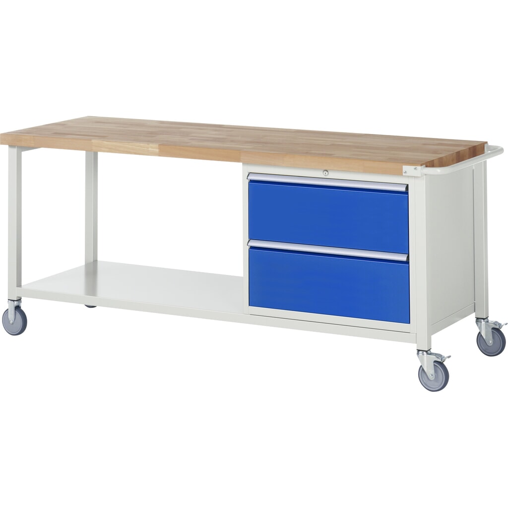 Product afbeelding: Mobiele werkbank RAU serie 8000, 1 legbord, hxbxd 880-1.080 x 2.000 x 700 mm, 2 x voor 100% uittrekbare lades 2 x 270 mm